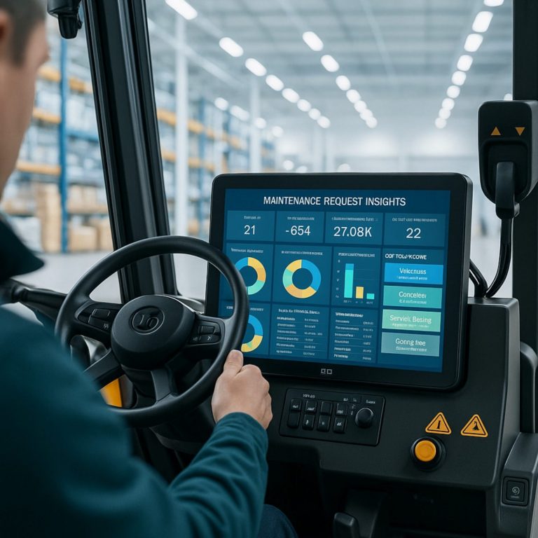 Digitale Intralogistik-Lösung für effizientes Flotten- und Wartungsmanagement im Lager.